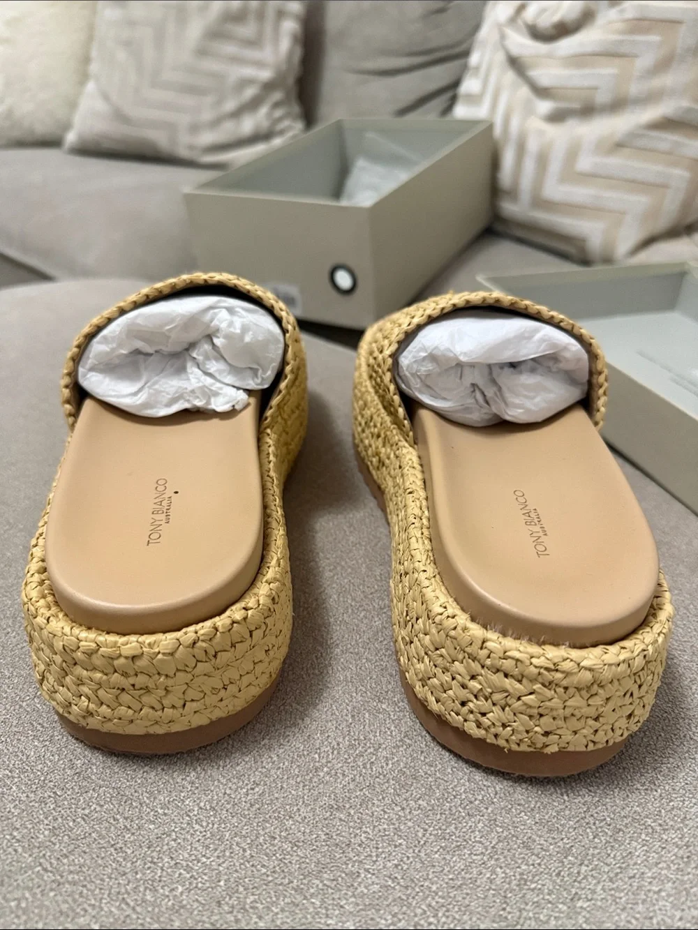 Tony Bianco Cream and Black Logo Shoe Box